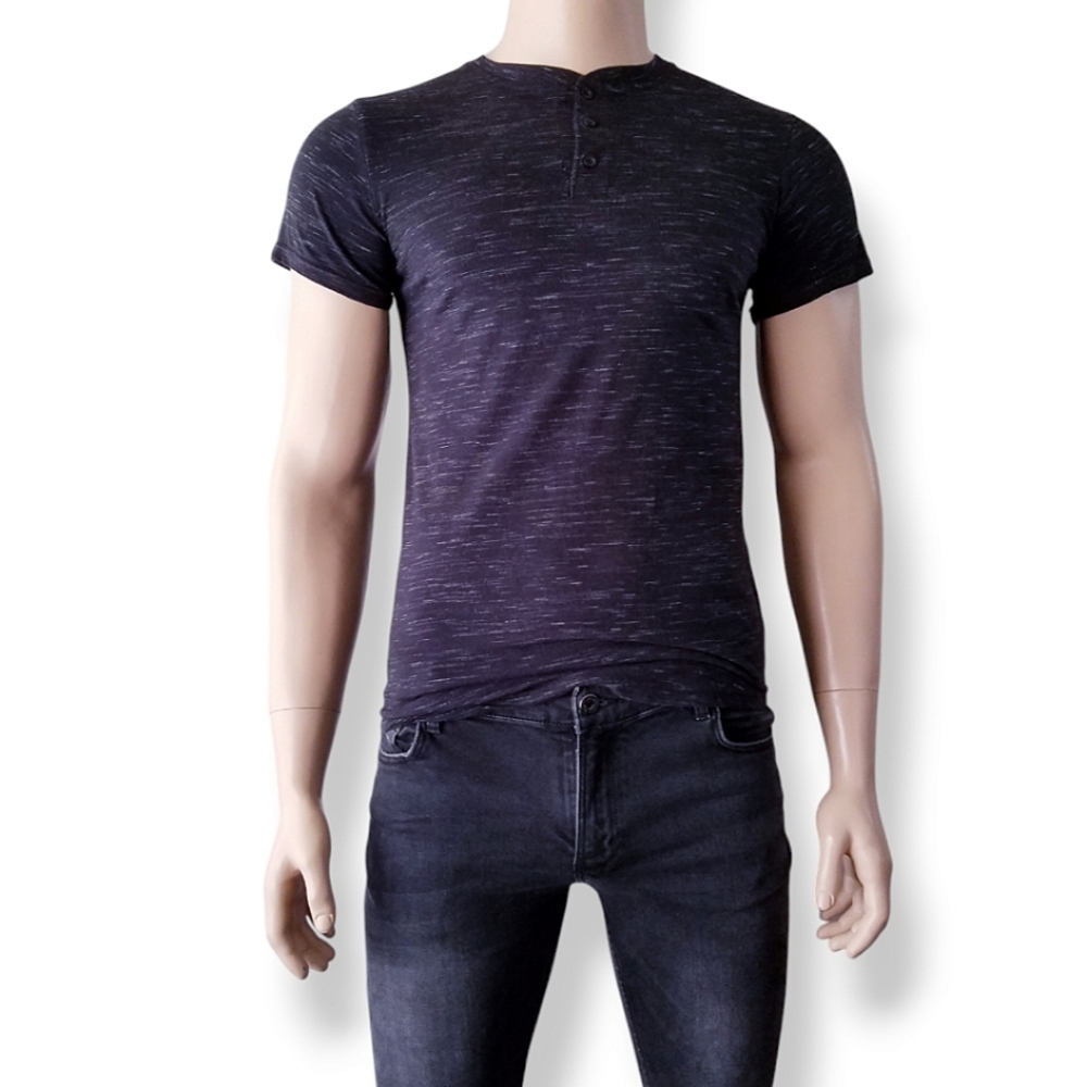 Hype Black Marled Short Sleeve Henley Shirt Size Small